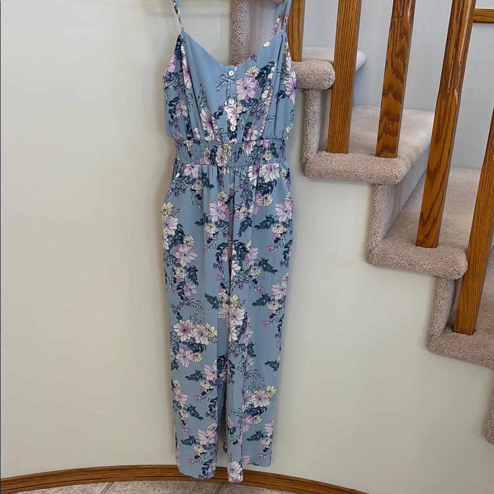 June & Hudson Blue and Purple Floral Jumpsuit